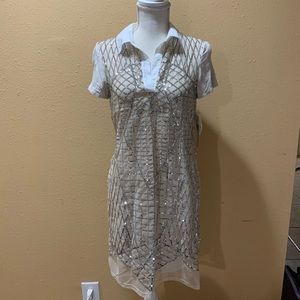 Nic.Nation cream & silver metallic collared dress